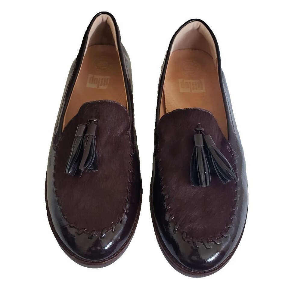 Fitflop Paige Cordovan Faux Pony Hair Loafers EUC $130 Women's Size 10 S3813
